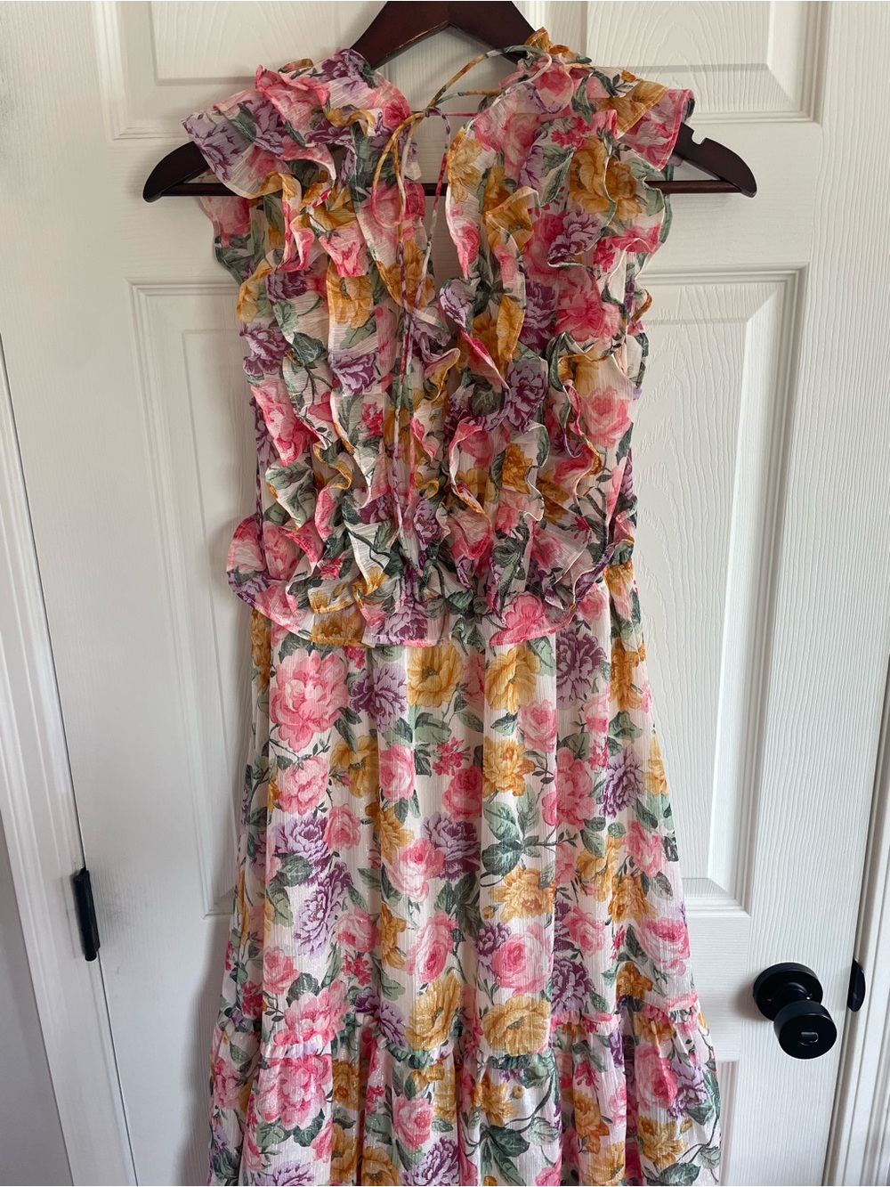 Storia Floral Tiered Ruffle Maxi Dress Pink Yellow Cottagecore Garden Wedding - Picture 7 of 9